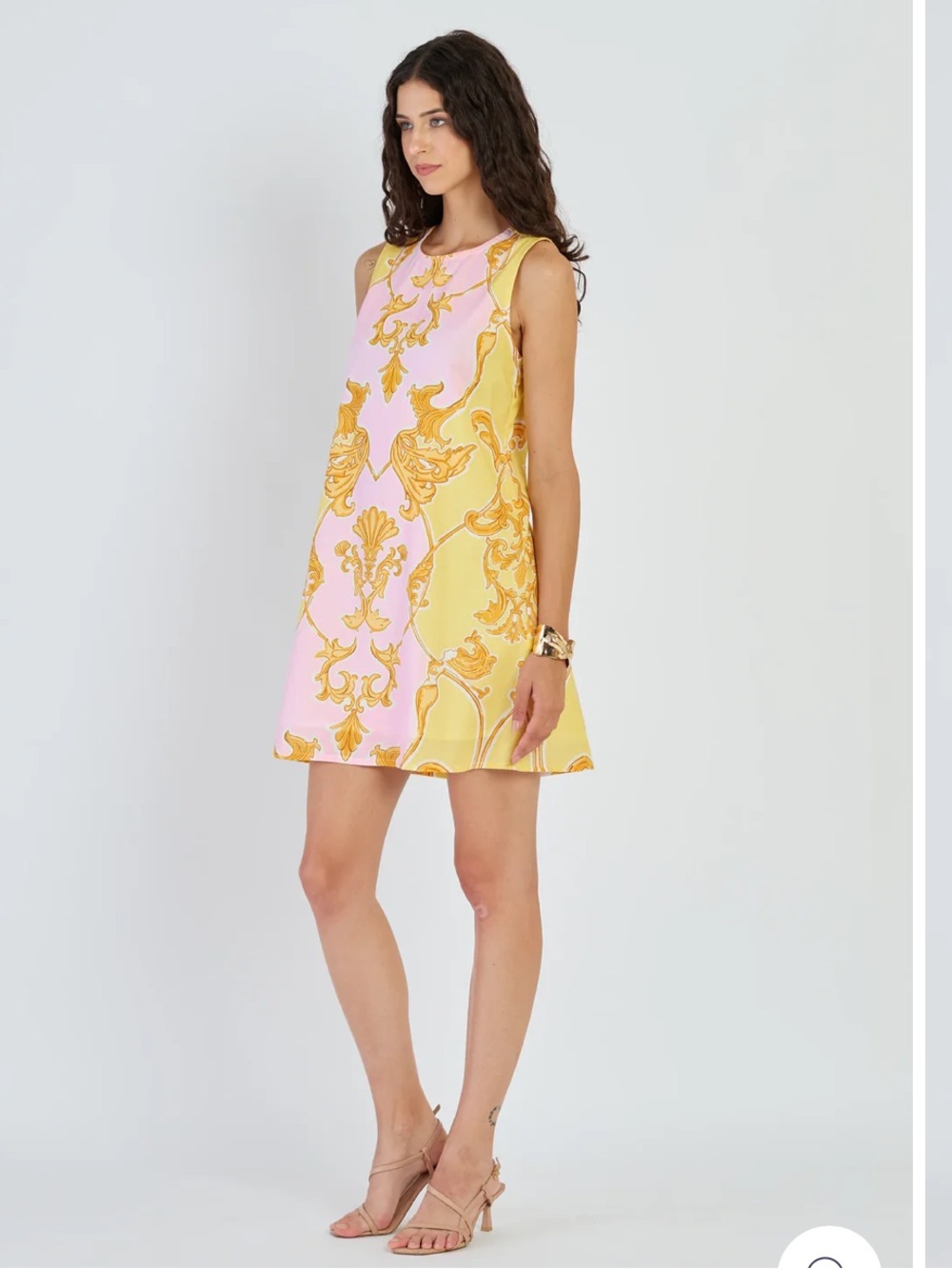 Beyond By Vera Frankie Dress Sirens Blush Large NWT Pink Yellow Shift Midi Mini - Picture 7 of 15